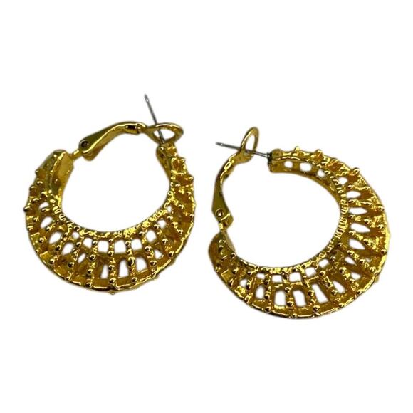 Gold Tone Filigree 3D Hoop Earrings - Picture 1 of 7